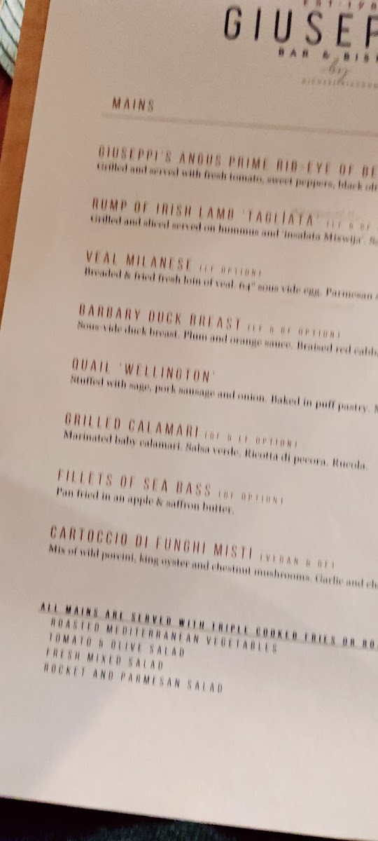 Menu Giuseppi's Bar & Bistro-9